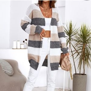 Cupshe striped colorblock nude beige gray white open cardigan sweater lulus